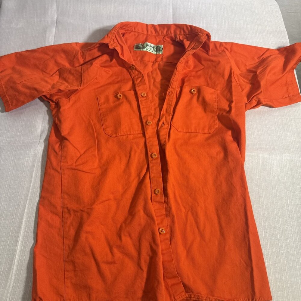 Red Kap Orange Short Sleeve Button Down Uniform Work Shirt Size Medium